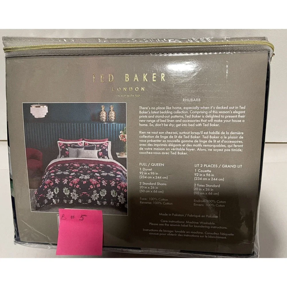 TED BAKER  LUXURY DUVET SET FULL/QUEEN COTTON NAVY FLORAL